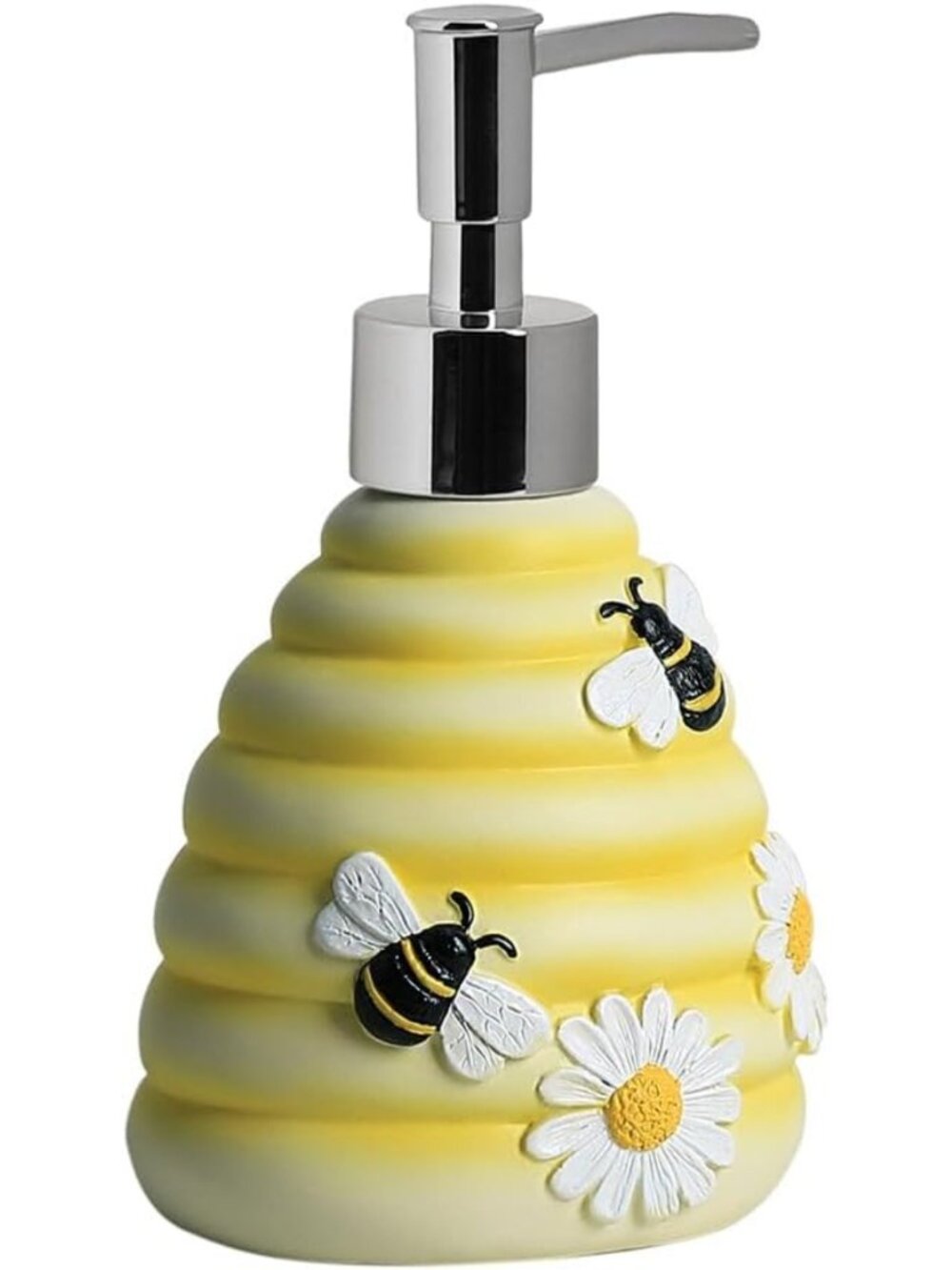 Cute Bee & Flower Resin Soap Dispenser with Stainless Steel Pump - Refillable